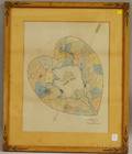 19th Century American School Ink and Watercolor Map of a Womans Heart