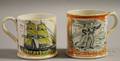 Two English Sunderland Lustre and Transfer Sailing and Motto Mugs