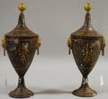 Pair of Gilt and Paintdecorated Tole Urns with Covers