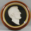 Circular Walnut Shadowbox Framed Marble Profile Portrait Bust of President Abraham Lincoln