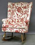 Crewel Upholstered Maple Rocking Wing Chair