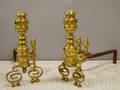 Pair of Brass Ringturned and Faceted Andirons