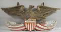 Large Carved and Painted Wood American Eagle with Shield and Draped Flag Plaque