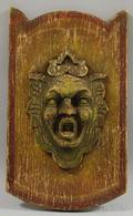 Painted Carved Wood Grotesque Mask Panel