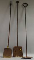Two Wrought Iron Hearth Peels and an Ash Hearth Scraper