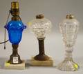 Three Pressed Glass Oil Lamps