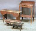 Federal Paintdecorated Pine Washstand Two Painted Wooden Crickets and a Small Bench with Shaped Apron