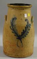 Cobalt Crossed Palm Frondsdecorated Fourgallon Stoneware Churn
