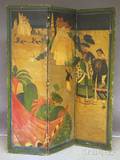 Painted Stylized Chinese Scene Threepanel Canvas Floor Screen
