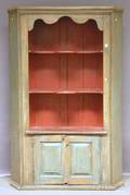 Country Green and Redpainted Wood Corner Cupboard