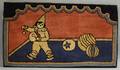 Hooked Rug Depicting a Clown with Drum and Toys
