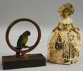 Cast Iron Colonialdressed Lady and a Parrot on a Ring Perch Doorstops