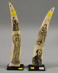 Pair of Scrimshawdecorated Walrus Tusks
