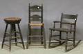 Blackpainted Swivel Seat Work Stool with Splayed Legs and Three Chairs