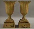 Pair of Small Painted Cast Iron Garden Urns