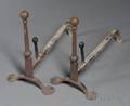 Pair of Early Rhode Island Wrought Iron Andirons