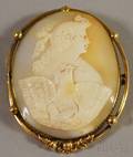 19th Century Oval Shell Carved Cameo Brooch Depicting a Maiden and an Eagle with Arrow