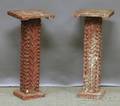 Pair of Painted Tramp Art Peach Pit and Twigmounted Wooden Pedestals