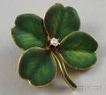 14kt Gold Enamel and Diamond Clover Brooch