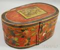 Scandinavian Polychrome Paintdecorated Oblong Wood Lapsided Brides Box with Cover