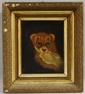 19th20th Century American School Oil on Canvas Portrait of a Puppy with a Handkerchief