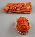 Two Carved Coral Brooches