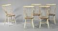 Set of Five Whitepainted and Grained Shaped Tablettop Windsor Side Chairs