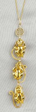 18kt Gold Colored Diamond and Diamond Monkey Pendant Lorraine Schwartz