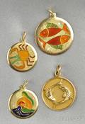 Four 18kt Gold Zodiac Charms