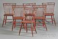 Set of Six Redpainted Squareback Windsor Side Chairs