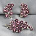 18kt White Gold Ruby and Diamond Brooch and Earclips