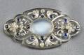 14kt White Gold Moonstone Sapphire Seed Pearl and Diamond Brooch