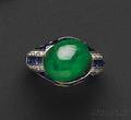 Art Deco Platinum Jadeite Sapphire and Diamond Ring