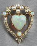 Opal Cultured Pearl and Diamond PendantBrooch
