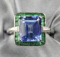 Platinum Sapphire Emerald and Diamond Ring