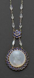 Moonstone Cameo Moonstone and Sapphire Pendant Necklace