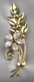 Retro 14kt Gold Moonstone and Garnet Flower Brooch Wordley Allsopp  Bliss