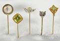 Five Gold Gemset Stickpins