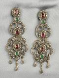 Emerald Pink Tourmaline and Rosecut Diamond Earpendants