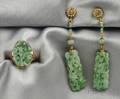 Art Deco 14kt Gold Enamel Seed Pearl and Jadeite Earpendants