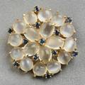 14kt Gold Moonstone and Sapphire PendantBrooch
