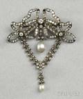 Antique Pearl and Diamond Bow Brooch