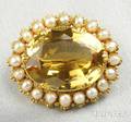 14kt Gold Citrine and Pearl PendantBrooch