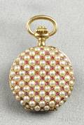Antique 18kt Gold Split Pearl and Ruby Pendant Watch
