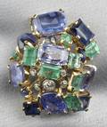14kt Gold Sapphire Emerald and Diamond Brooch Seaman Schepps
