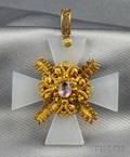 Antique Gold and Chalcedony Maltese Cross Pendant