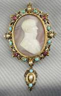 Antique Gold Gemset and Hardstone Cameo PendantBrooch