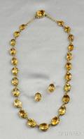 Antique 14kt Gold and Citrine Necklace and Earstuds