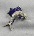 Platinum Enamel and Diamond Swordfish Brooch Cartier