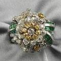Platinum Yellow Diamond Diamond and Emerald Ring Shreve  Co